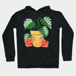 Potted Tiki Green Monstera Houseplant with Hibiscus Flowers Hoodie